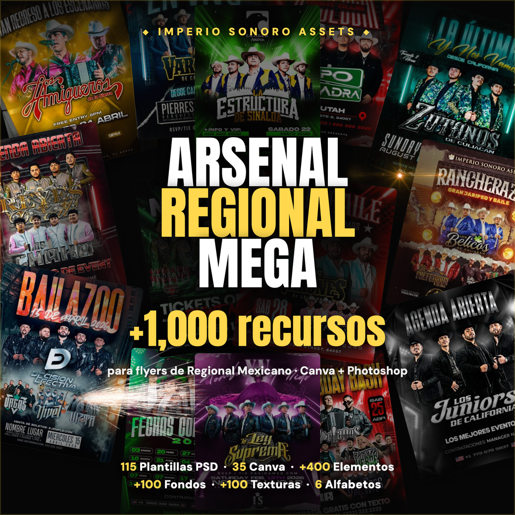 Arsenal Regional MEGA — +1,000 Recursos para Flyers de Regional Mexicano