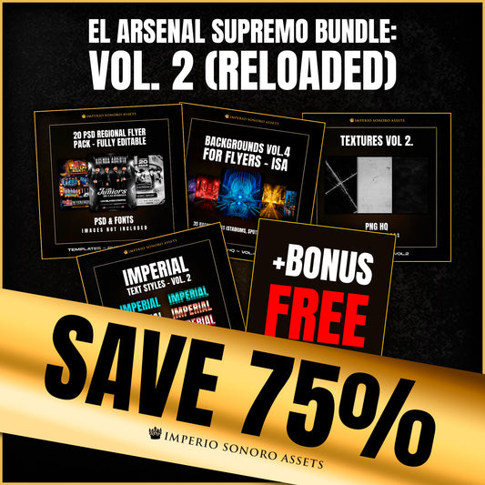Flyer PSD Regional Mexicano con fondo estadio y elementos dorados — Arsenal Supremo Bundle