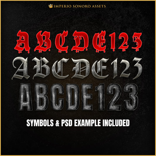 Master Lettering Pack — Gothic Silver, Drip Red & Steel Black para Flyers de Regional Mexicano