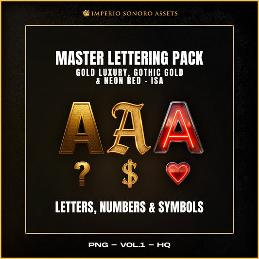 MASTER LETTERING PACK – Gold Luxury, Gothic Gold & Neon Red (3D PNGs)