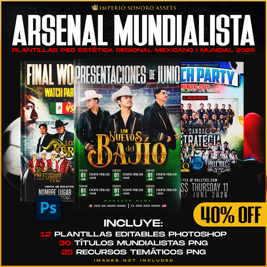ARSENAL MUNDIALISTA 2026 — Plantillas PSD Estética Regional Mexicano