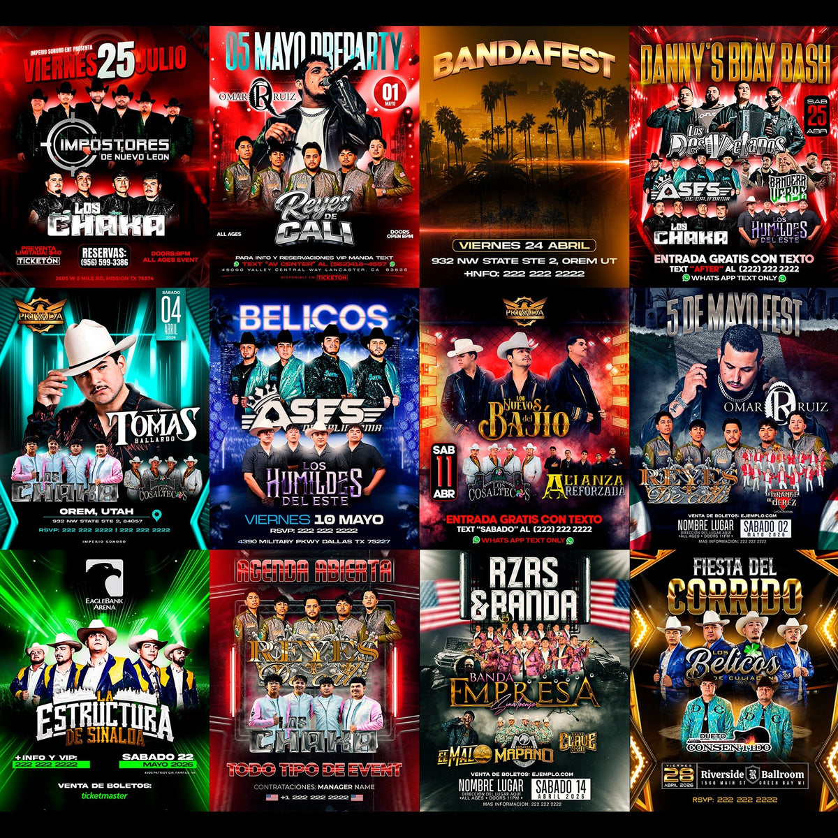 Kit Norteño VOL.1 — 35 Plantillas Canva + PSD | 300+ Recursos Regional Mexicano